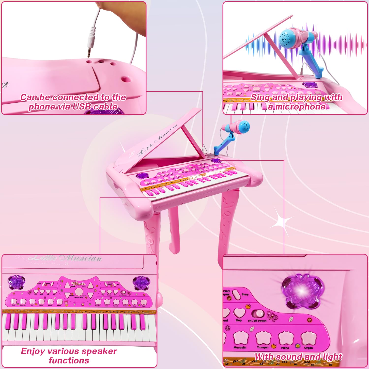 Dollox piano features external MP3 connection to learn from tracks