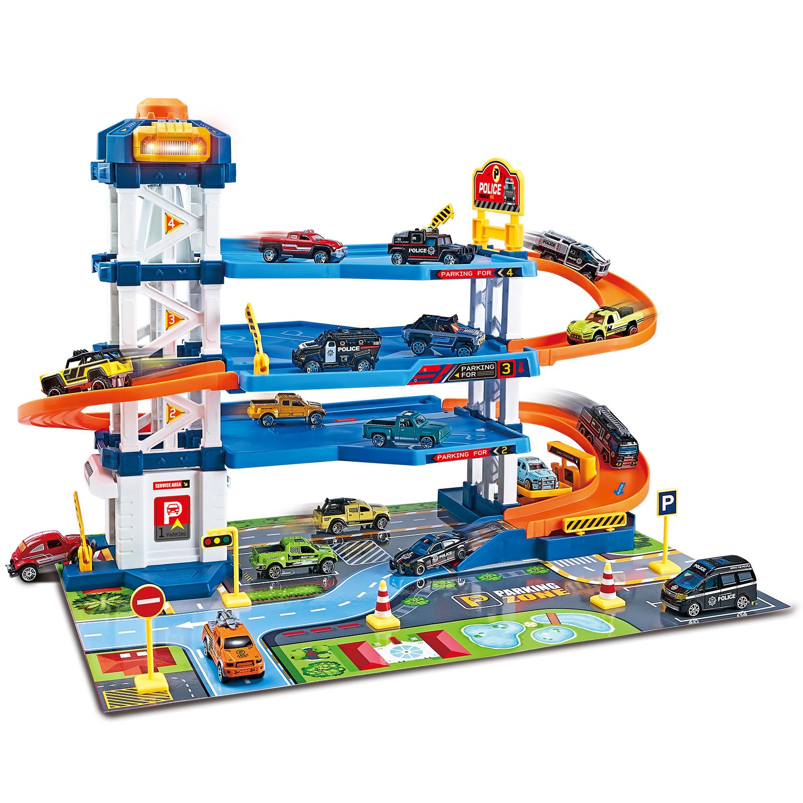 Dollox Parking Garage toy ramp—vibrant cars inspire imaginative play and storytelling.