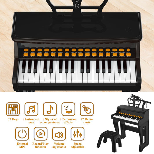 Dollox toddler piano with stool enables table or floor play.