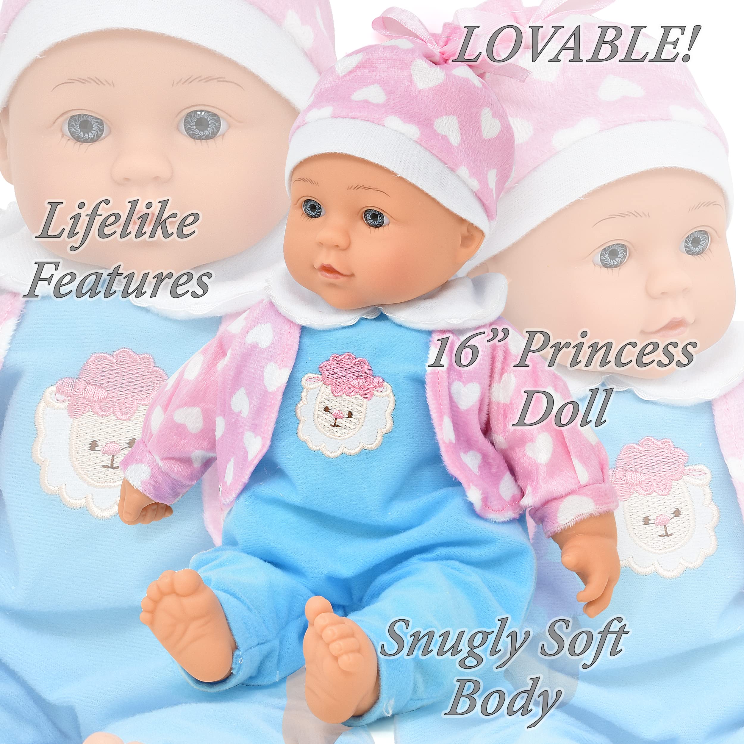 Dolls To Play 16-inch soft body baby doll close-up shows lifelike details