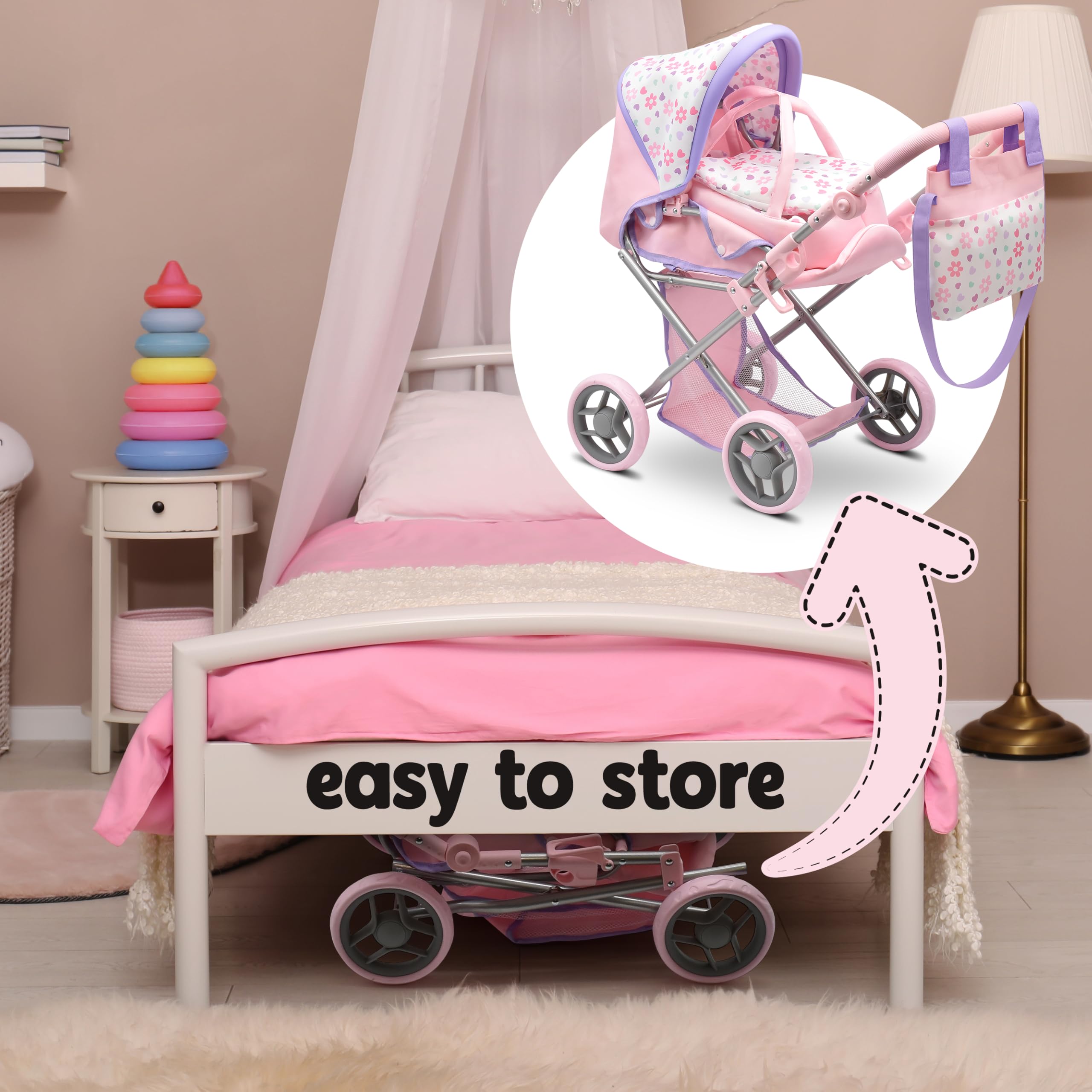 Dolls To Play 3-in-1 stroller set supports realistic role play.
