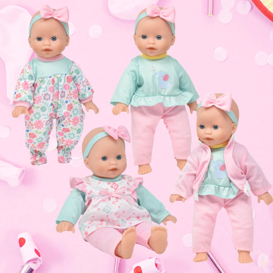 Dolls To Play baby doll clothes set shown with outfits for creative dress-up sessions.