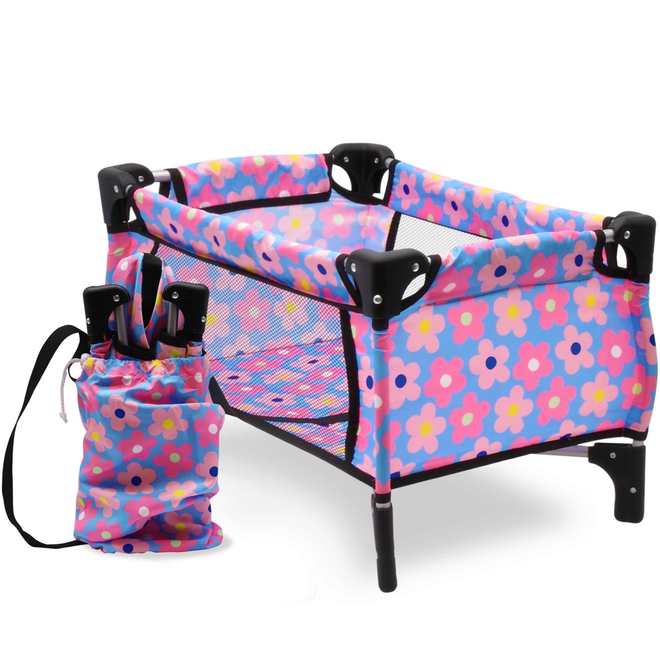 Dolls To Play baby doll crib playpen in blue for cozy pretend naps