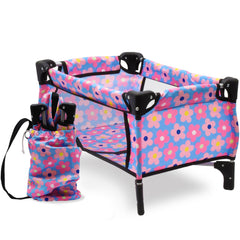 Dolls To Play baby doll crib playpen in blue for cozy pretend naps