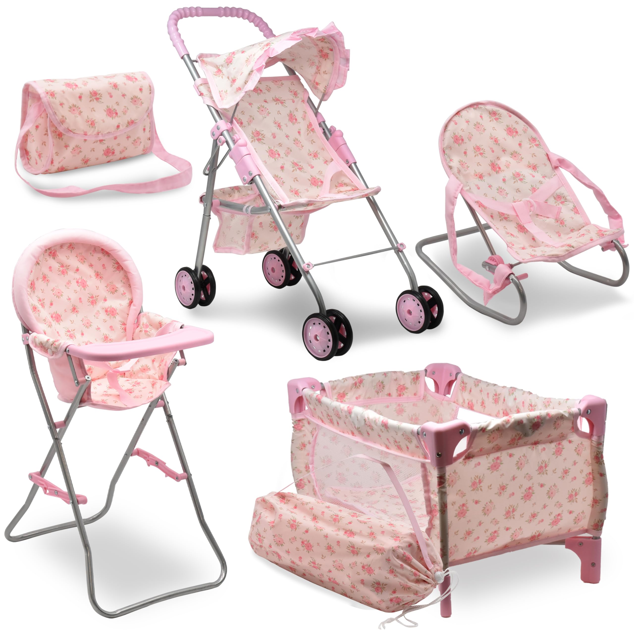 Dolls To Play baby doll stroller with canopy for realistic on-the-go pretend play