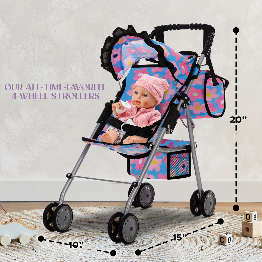 Dolls To Play Baby Doll Stroller blue canopy detail with retractable shade for sunny play