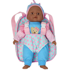 Dolls To Play blue pink doll carrier front view for travel play