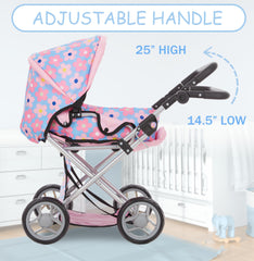 Dolls To Play built-in storage basket keeps accessories organized during pretend trips.