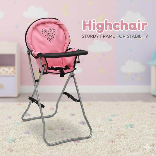 Dolls To Play foldable high chair shown flat for storage and travel.