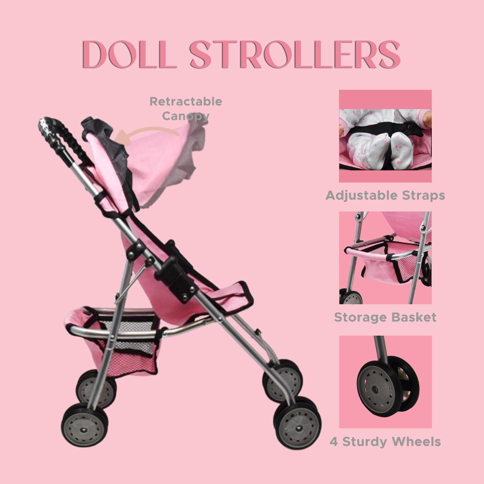 Dolls To Play foldable stroller frame for compact storage after playtime