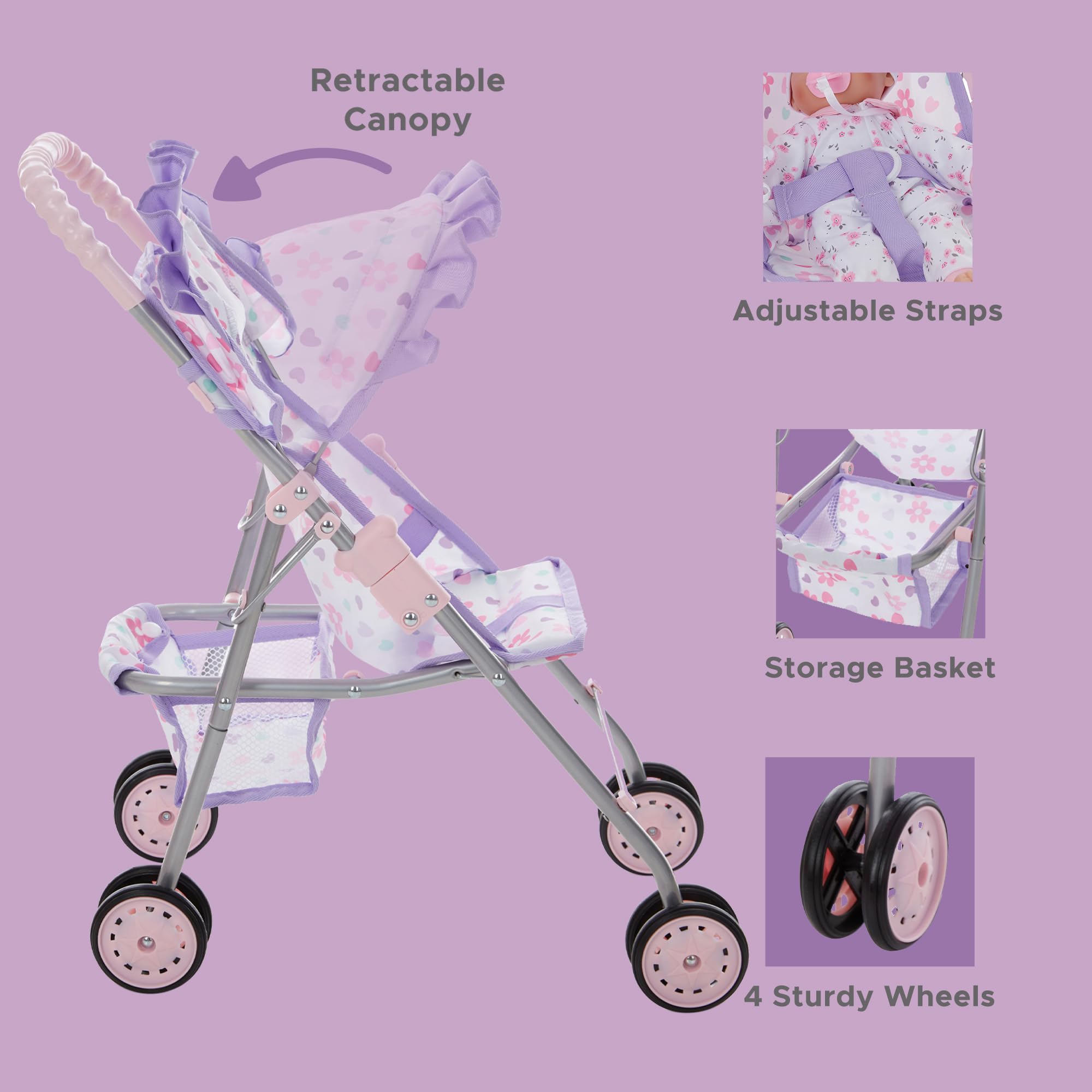 Dolls To Play matching purple diaper bag for accessories on the go.