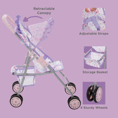 Dolls To Play matching purple diaper bag for accessories on the go.