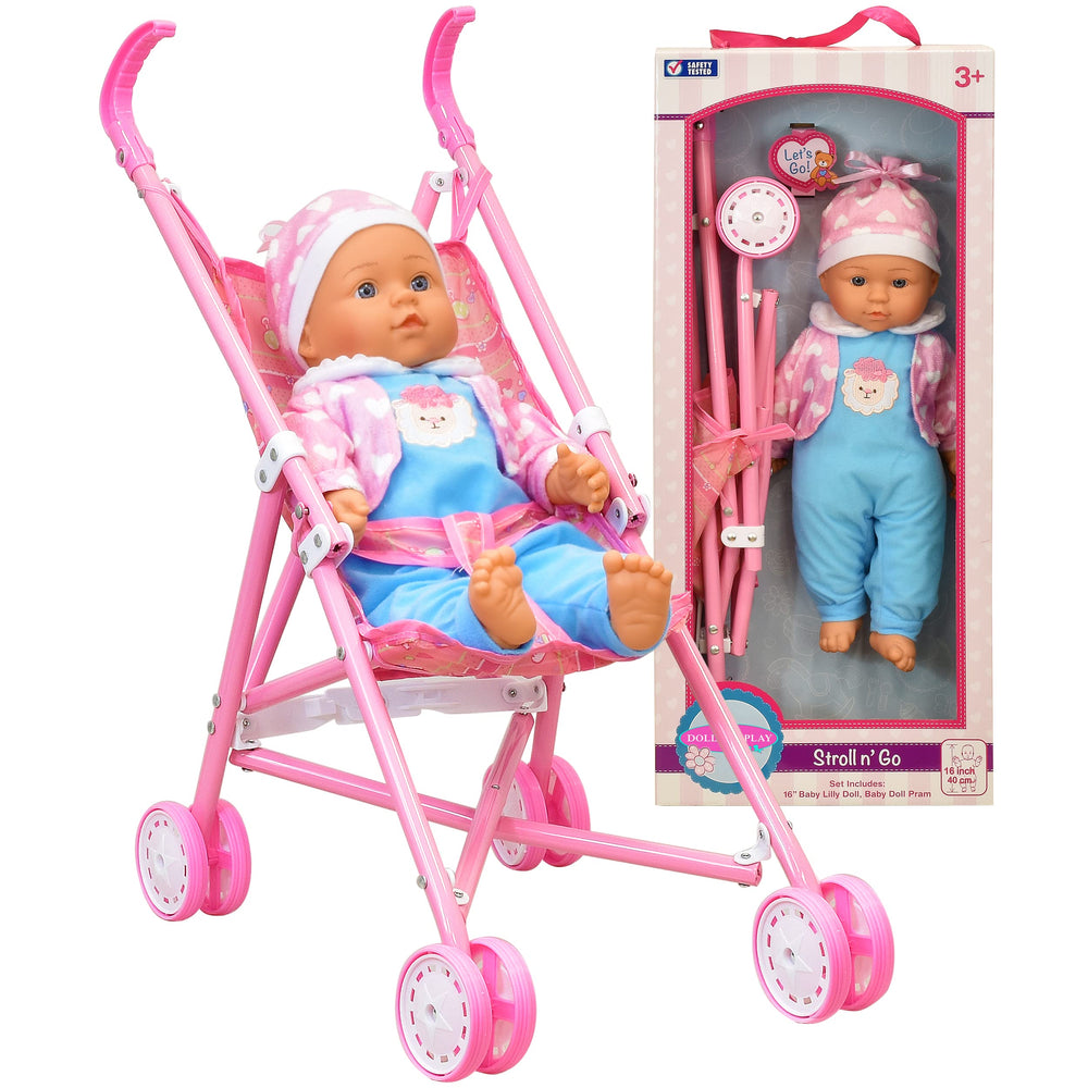 Dolls To Play My First Baby Doll Stroller hero image with colorful stroller and doll