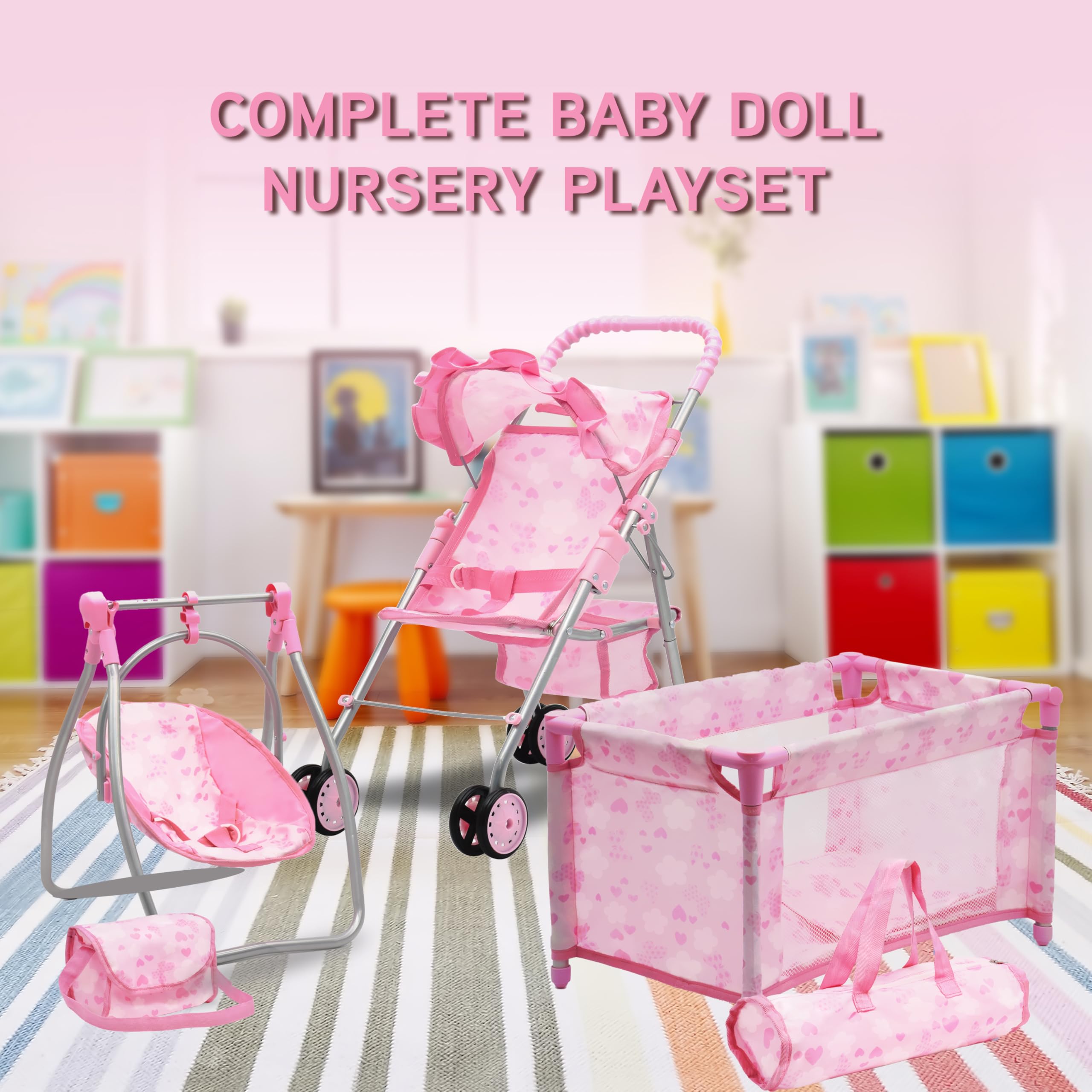 Dolls To Play retractable hood and safety straps provide secure pretend play