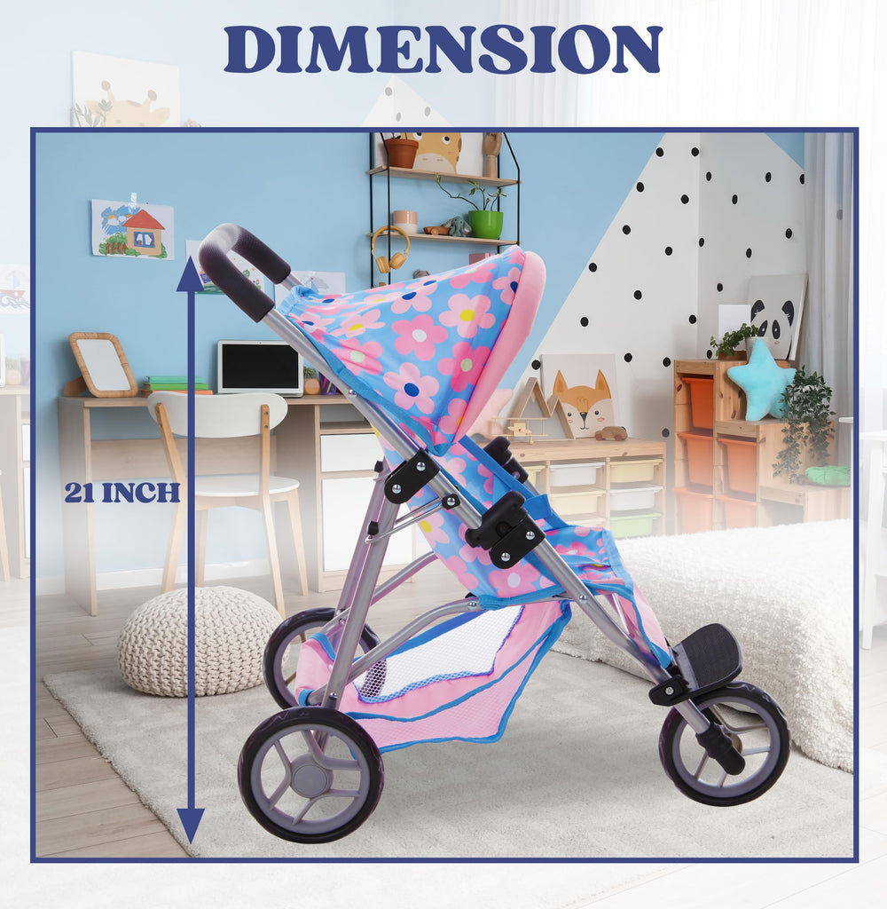 Dolls To Play three-wheel doll stroller enables smooth maneuverability on surfaces
