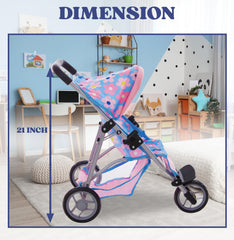 Dolls To Play three-wheel doll stroller enables smooth maneuverability on surfaces