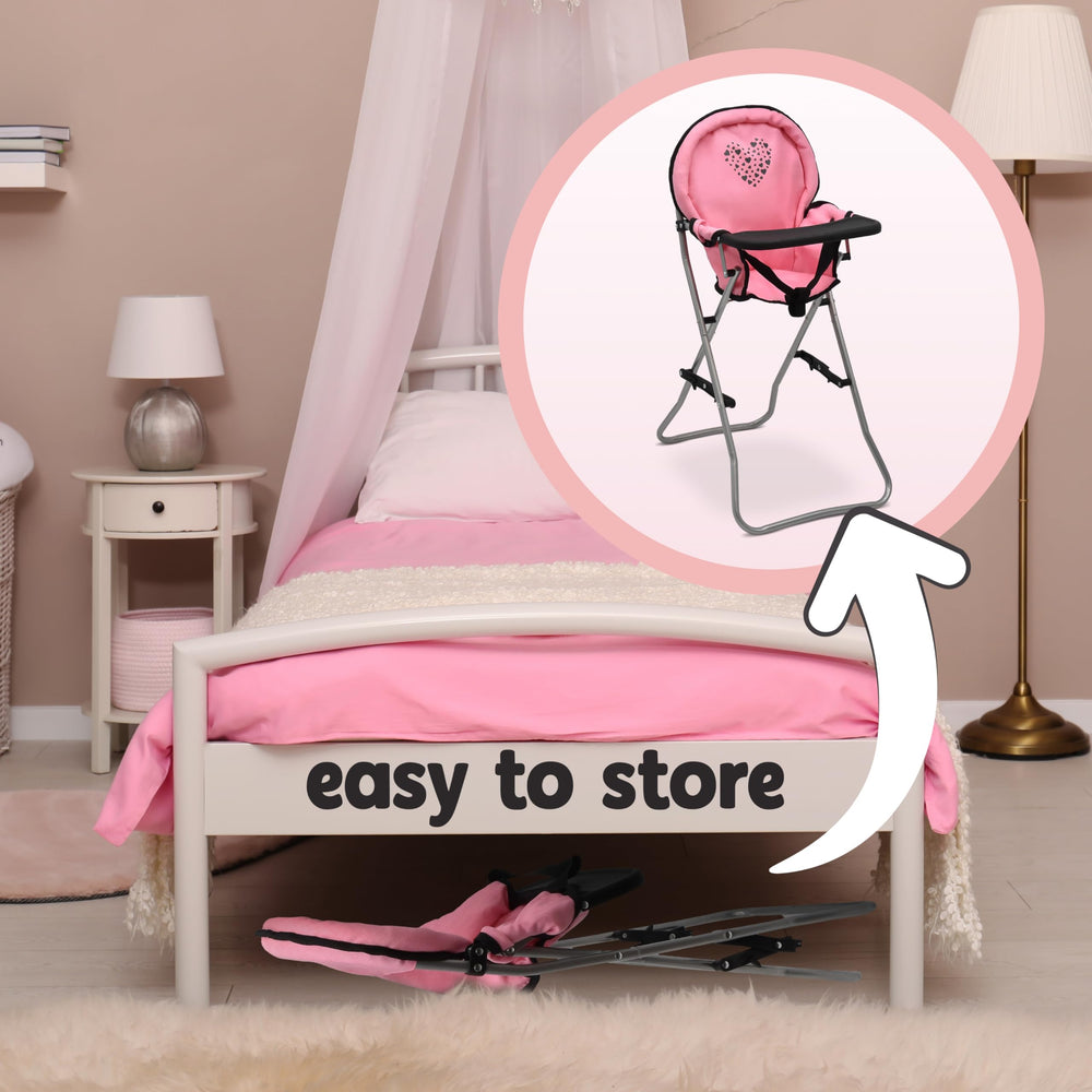 Dolls To Play travel-friendly high chair is lightweight and portable.
