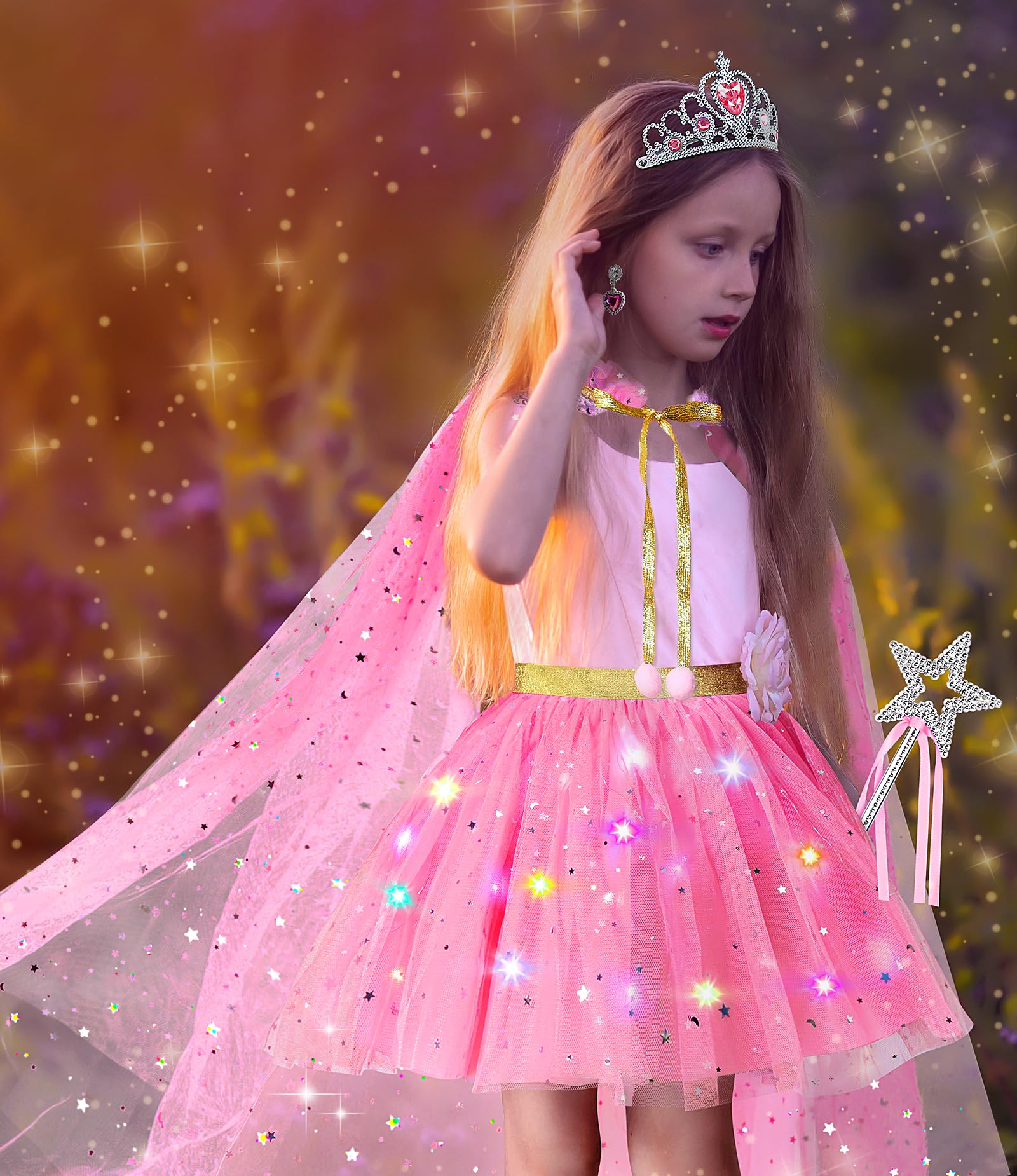 Dolnow flowing sequin princess cape 30 inches for graceful dress-up