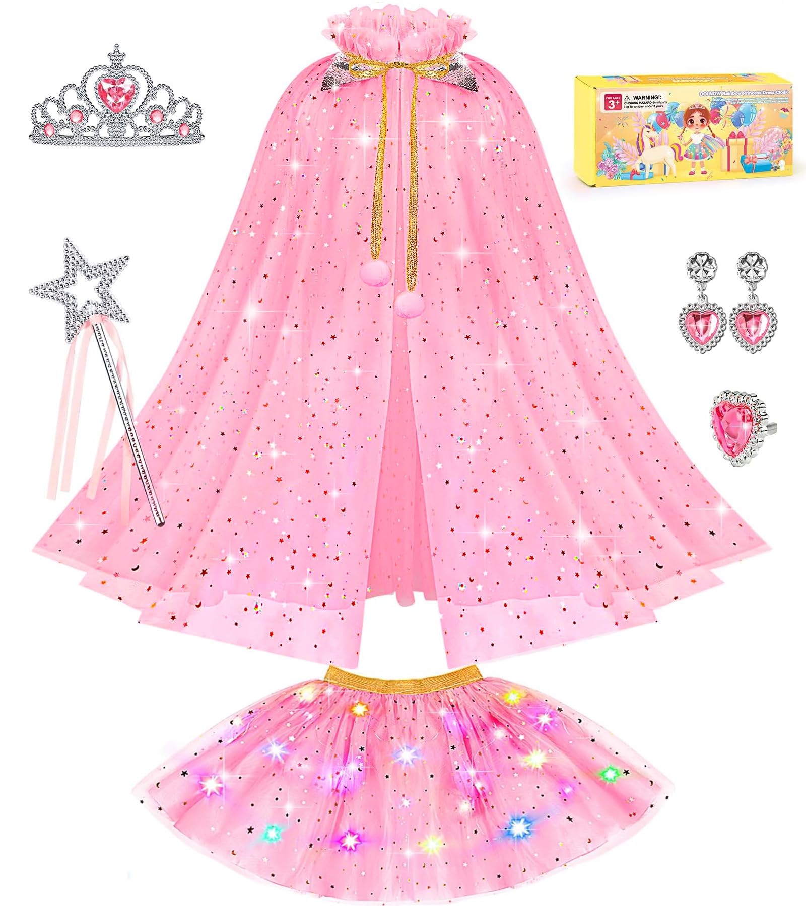 Dolnow light-up princess tutu skirt with rainbow lights for magical twirls