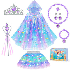 DOLNOW princess dress up cape with a light-up glow for magical night-time play.