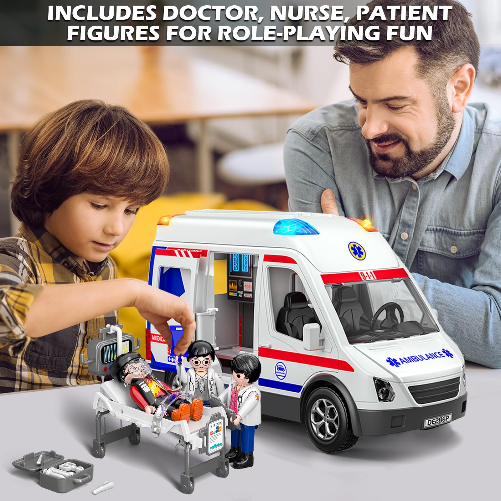 Doloowee ambulance toy truck figures paramedic and patient included