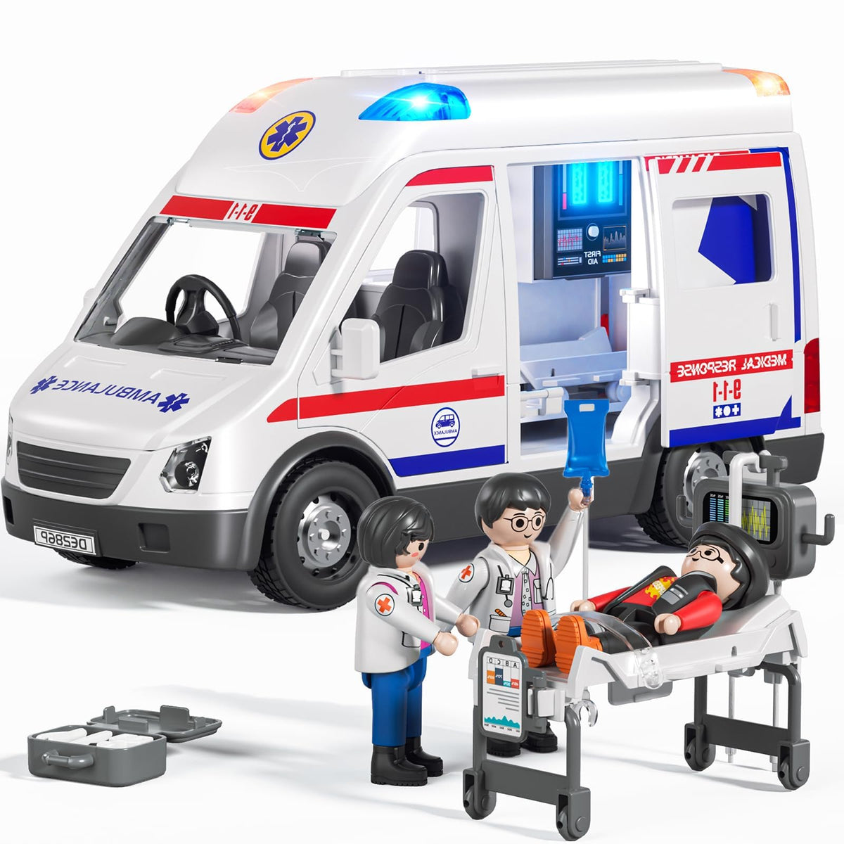 Doloowee ambulance toy truck with lights and sounds for engaging pretend play