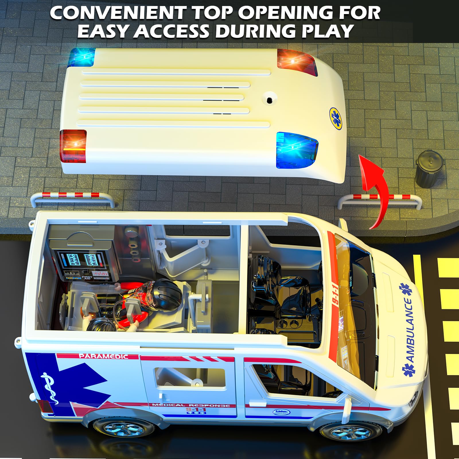 Doloowee ambulance toy truck removable roof for interior view