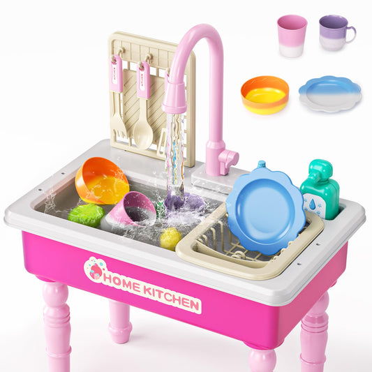 Doloowee color-changing kitchen sink toy in pink, reacts to water for engaging bath play.