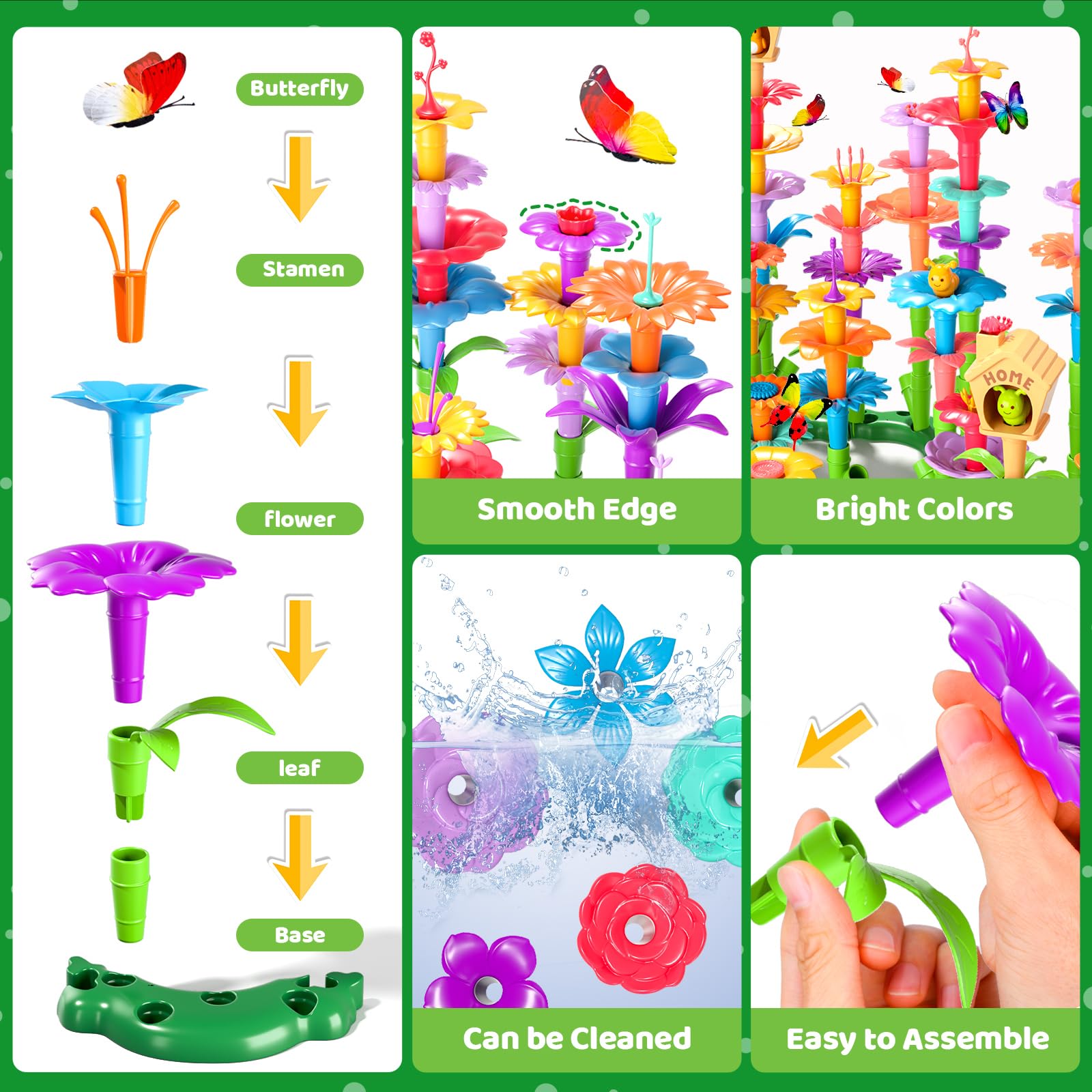 Doloowee colorful flower pieces with stems and leaves support creative garden design.