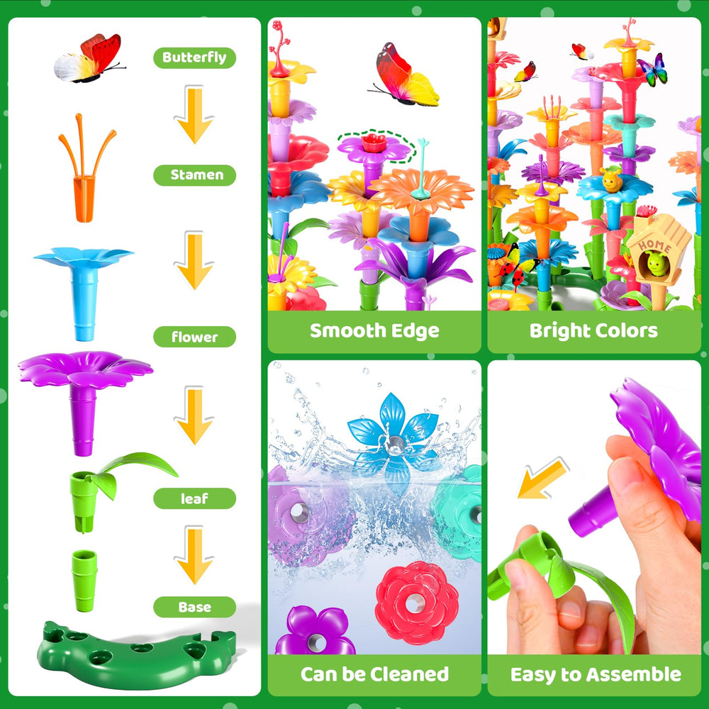 Doloowee colorful flower pieces with stems and leaves support creative garden design.
