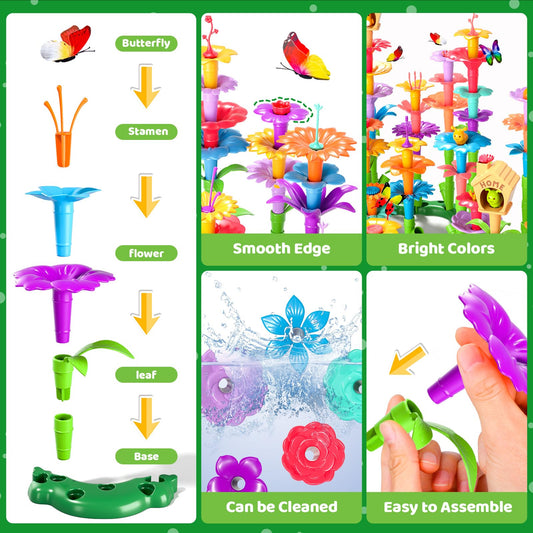 Doloowee colorful flower pieces with stems and leaves support creative garden design.
