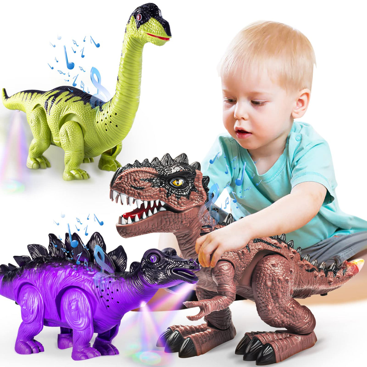 Doloowee Tyrannosaurus walking toy with LED lights for imaginative play.