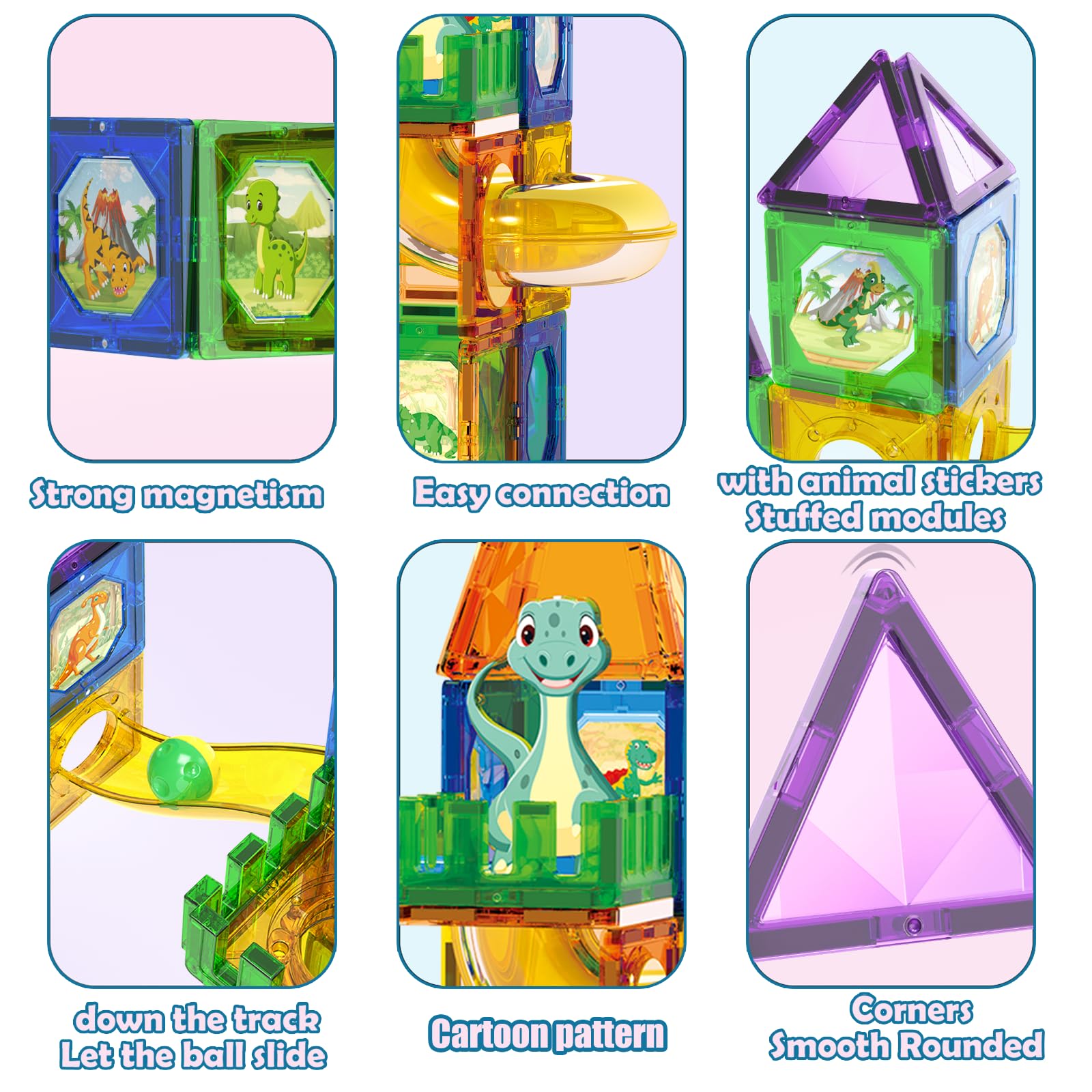 Doloowee Stegosaurus magnet tile inspires varied constructions and spatial awareness.