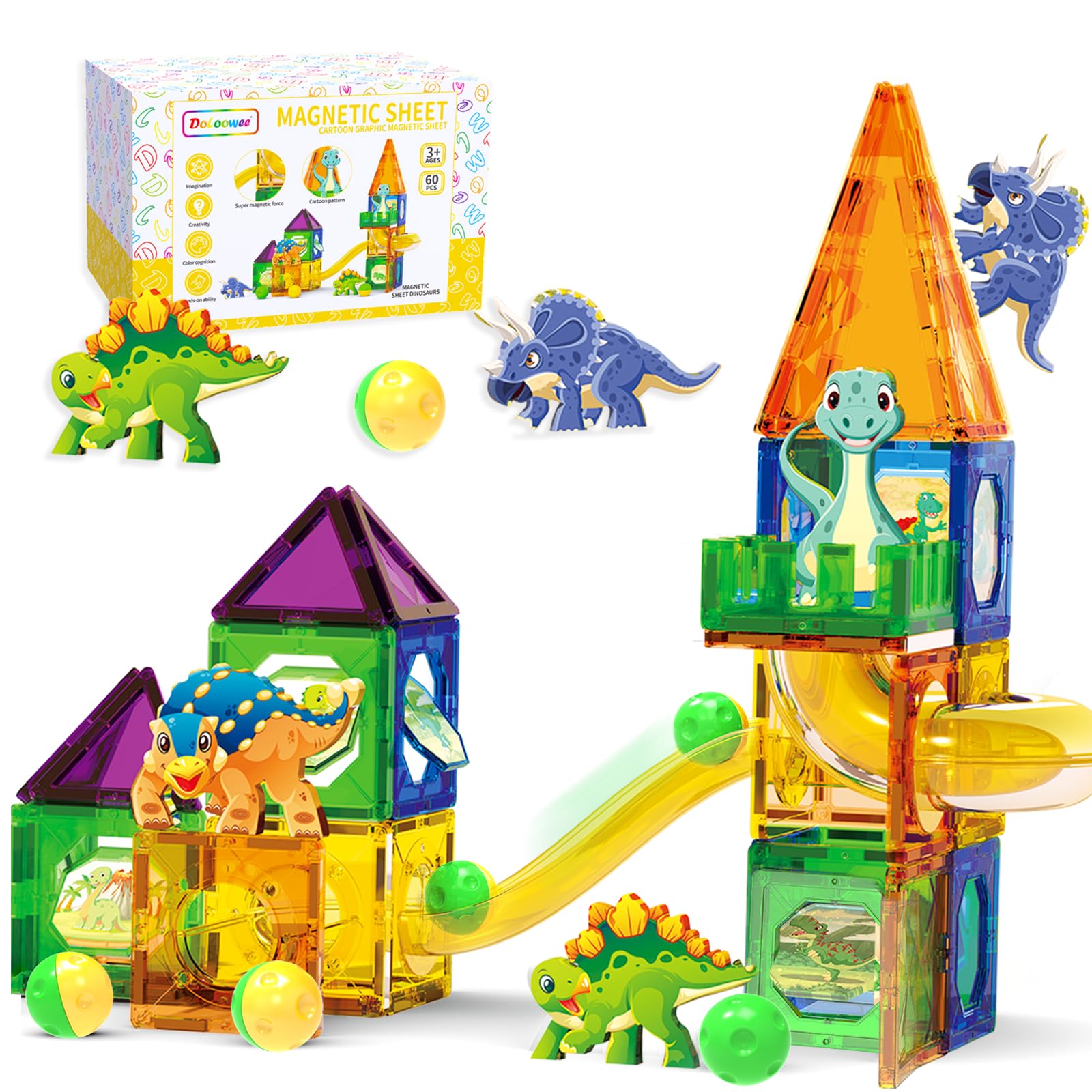 Doloowee Tyrannosaurus magnet tile for imaginative play and fine motor skills.