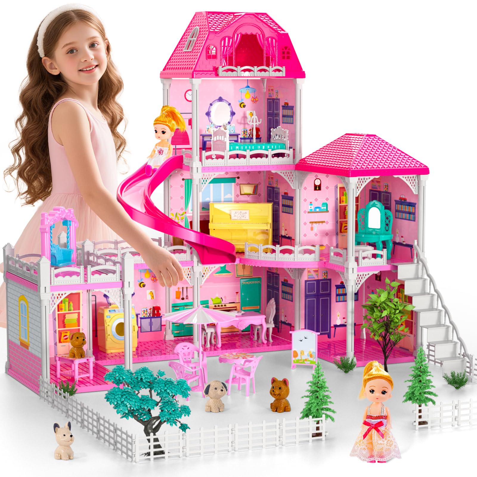 Doloowee dollhouse with seven themed rooms ready for imaginative play.