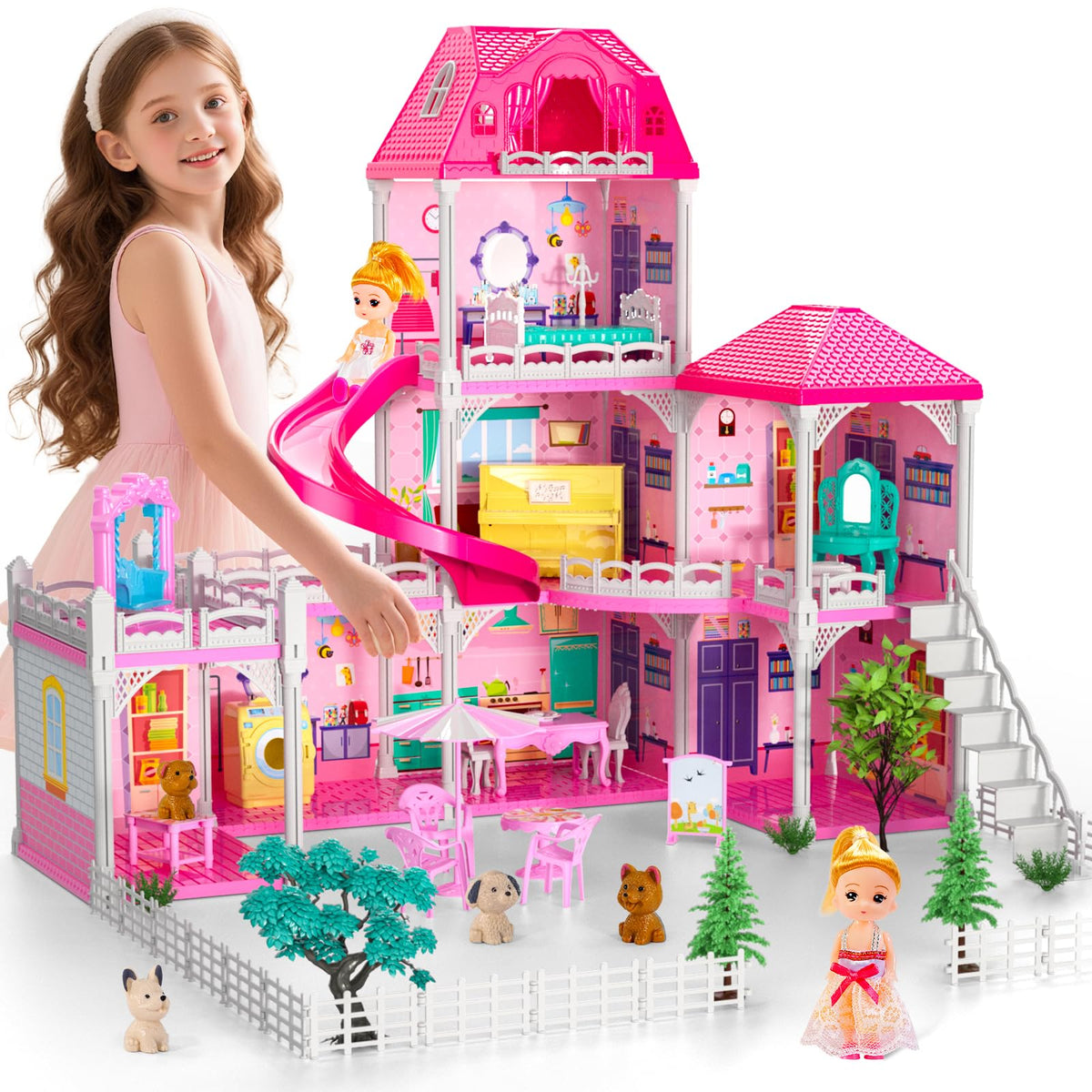 Doloowee dollhouse with seven themed rooms ready for imaginative play.