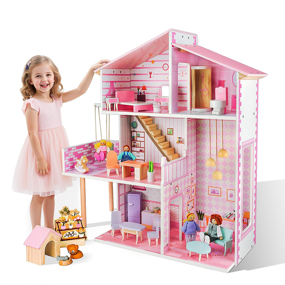 Doloowee dollhouse front view inspires imaginative storytelling and cooperative play.