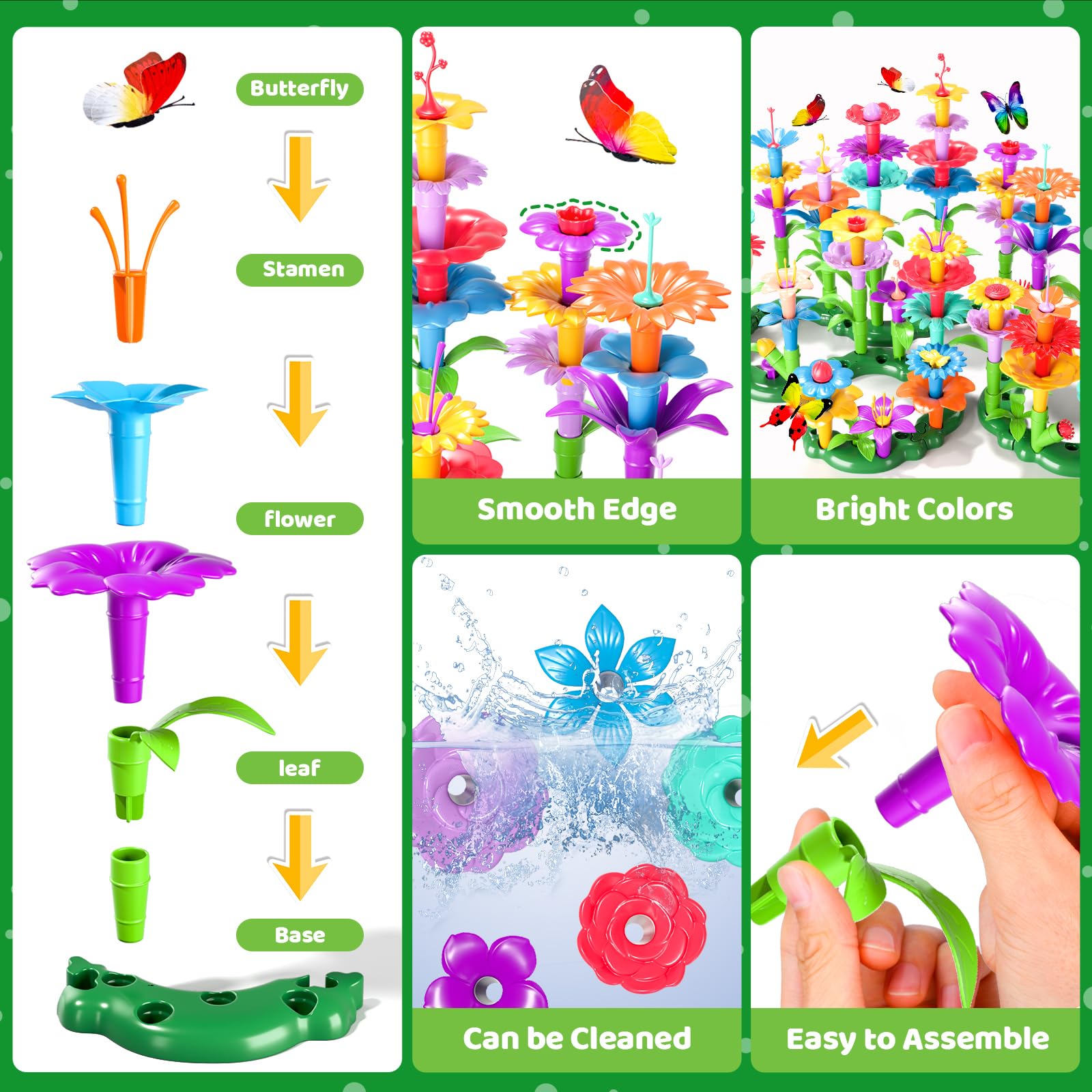 Doloowee flower stems and leaves for precise stacking