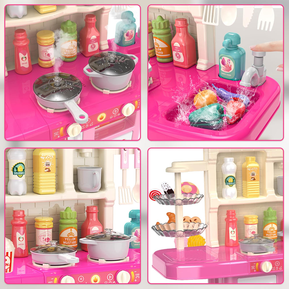 Doloowee Kids Kitchen Playset utensils image showing included knives, forks, and plates for serving