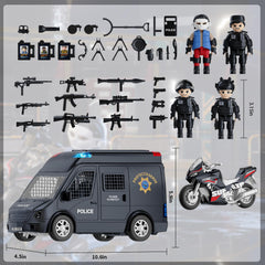 Doloowee police car toy truck motorcycle accessory supports dynamic play.