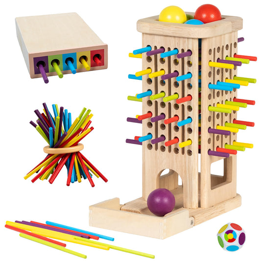 Domaxarts Montessori wooden tower used for balance play and spatial learning