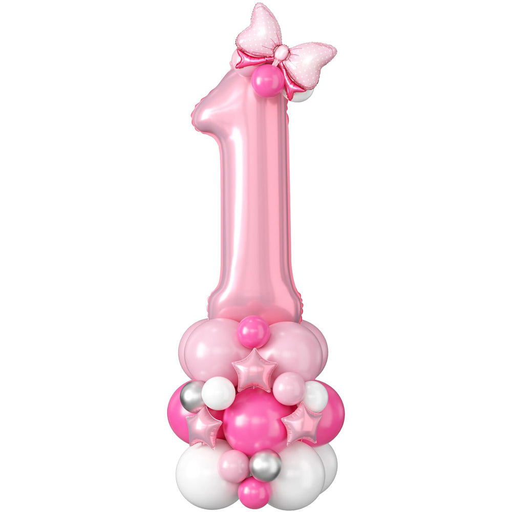 Domgoge 40 inch pink number 1 balloon centerpiece for a first birthday.