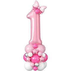 Domgoge 40 inch pink number 1 balloon centerpiece for a first birthday.