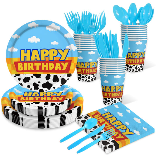 Domment cow-cloud plates (9 inch) sturdy for kids' party meals.