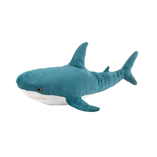 DongAi plush shark pillow front view in blue for bedtime comfort.
