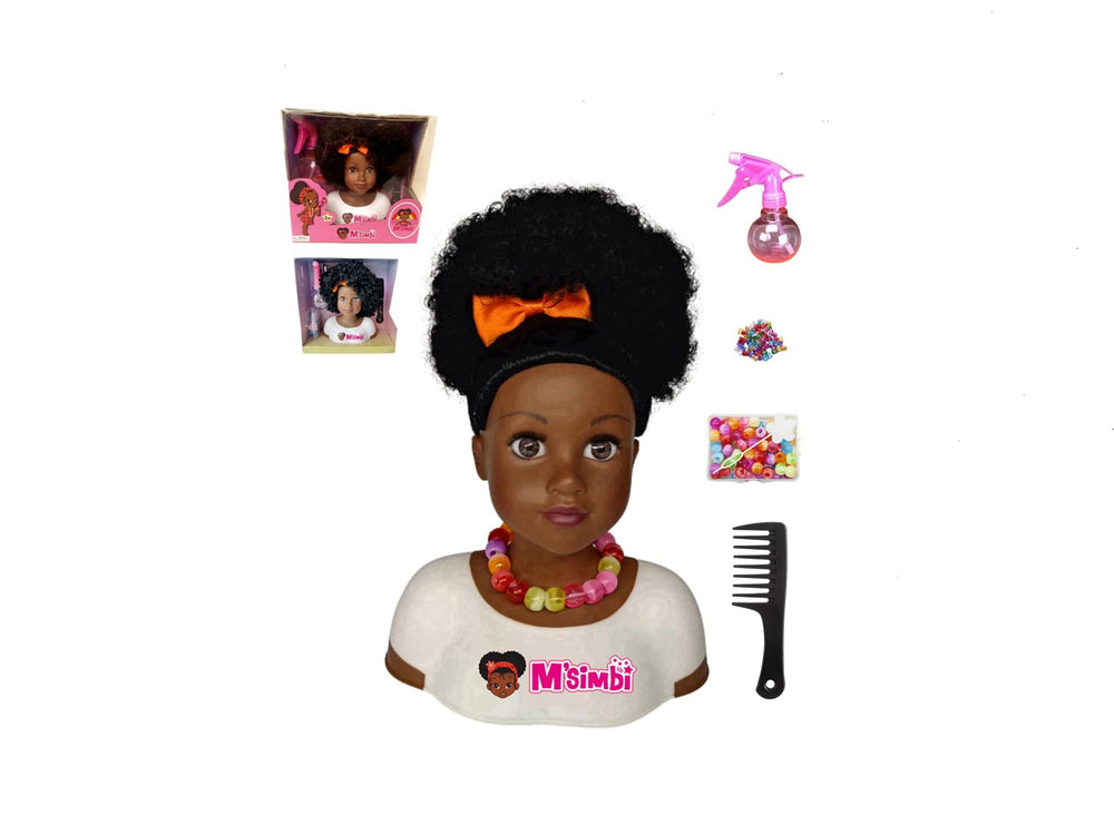 DONGHENG DOLLS Black African Brown Styling Head with curly afro hair for creative hair play.