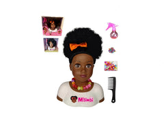 DONGHENG DOLLS Black African Brown Styling Head with curly afro hair for creative hair play.
