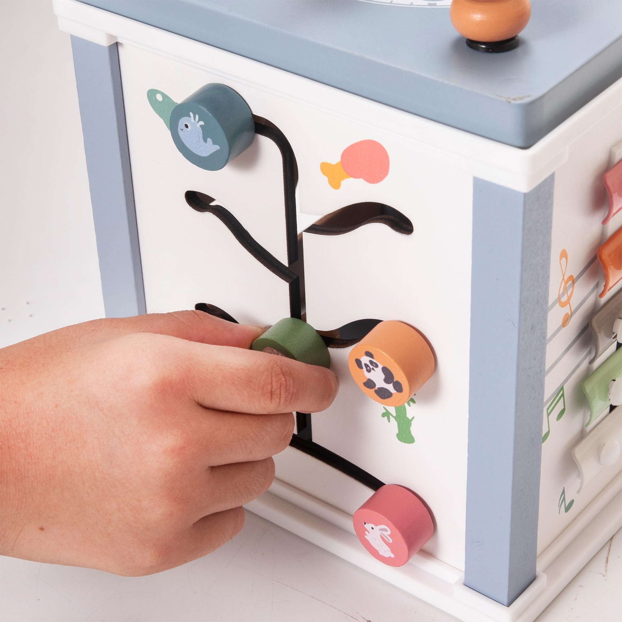 Donmills activity cube buckle and zipper panel teaches dressing skills and dexterity