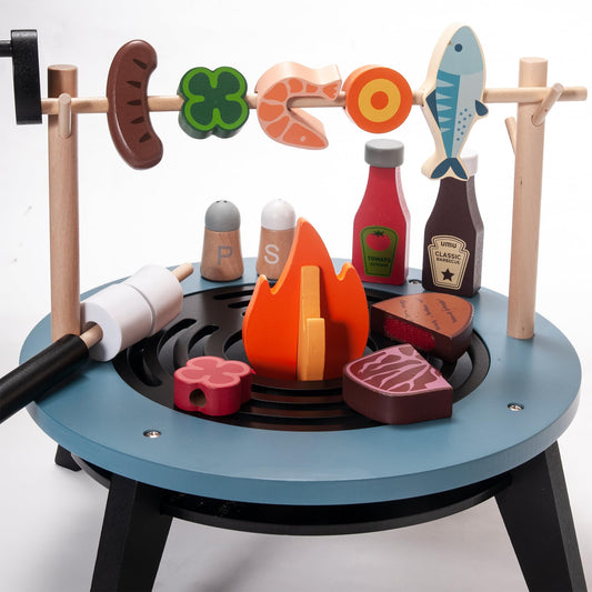 Donmills wooden grill tools encourage hands-on role play and coordination.
