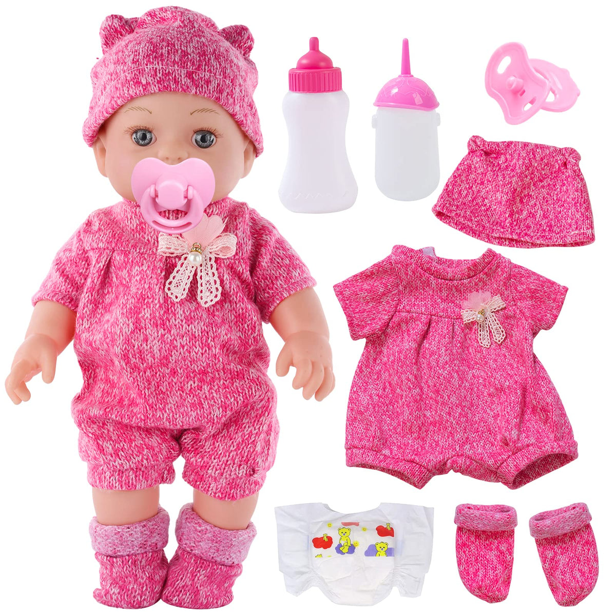 DONTNO 12 inch baby doll with clothes set—perfect for nurturing pretend play and role-play storytelling.